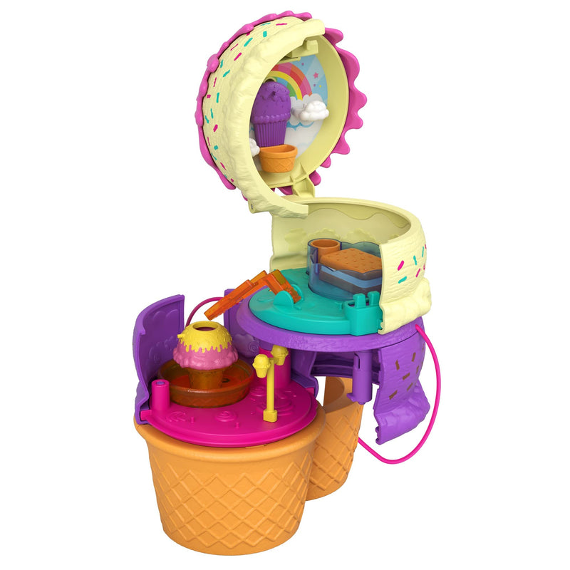 Polly Pocket Spin ‘n Surprise Compact Playset, Ice Cream Cone Shape, Playground Theme