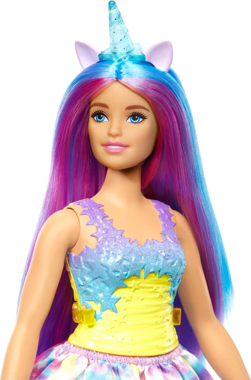 Barbie Dreamtopia Unicorn Doll (Curvy, Blue & Purple Hair), with Skirt, Removable Unicorn Tail & Headband
