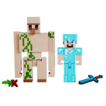 Mattel Minecraft 2-Pack Iron Golem & Steve 3.25" Scale Video Game Authentic Action Figure with Accessory and Craft-a-Block
