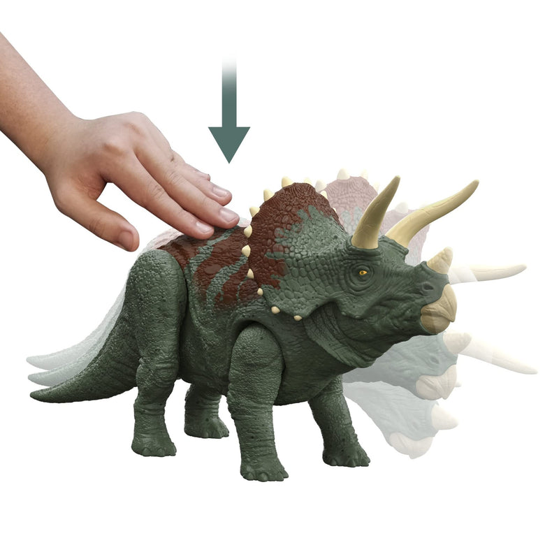 Jurassic World Dominion Roar Strikers Triceratops Dinosaur Action Figure with Roaring Sound and Attack Action