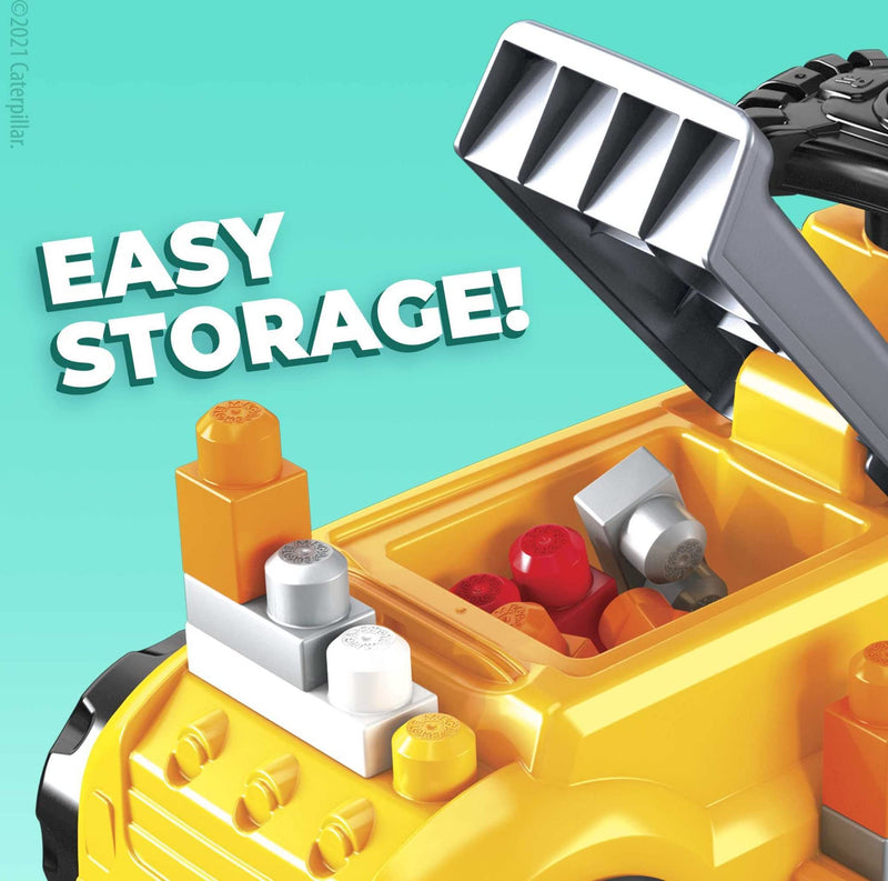 Mega Bloks CAT Build 'n Play Ride-On Building Set, 10 Big Building Blocks and 1 Ride-one Vehicle with Free-Spinning Steering Wheel and 4 Building Surfaces