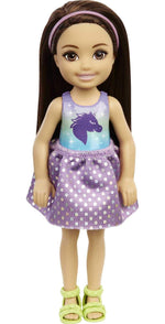 Barbie Chelsea Doll (6-inch Brunette) Wearing Tie-Dye Shorts, Molded Top & Yellow Shoes