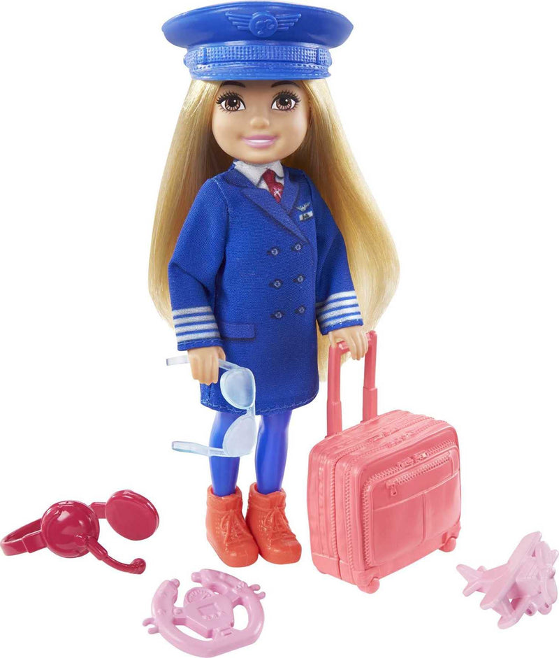Barbie Chelsea Can Be Playset with Blonde Chelsea Pilot Doll (6-in), Luggage, Headset, Cockpit Wheel, Mini Plane, & Glasses