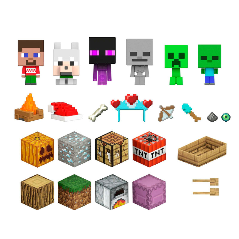 Minecraft Mob Head Minis Advent Calendar Featuring Pixelated Video-Game Character Figures with Giant Heads, Collectible Toy Gift for Fans Ages 6 Years & Older