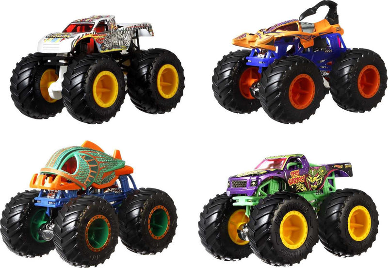 Hot Wheels Monster Trucks 1:64 Scale 4-Pack with Giant Wheels [Styles May Vary]