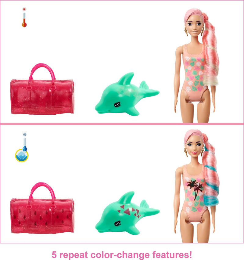 Barbie Color Reveal Foam! Doll & Pet Friend with 25 Surprises - Sunny Watermelon-Theme