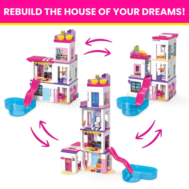 Mega Barbie Color Reveal Building Toys Dreamhouse with 30+ Surprises, 5 Micro Dolls and 6 Pets