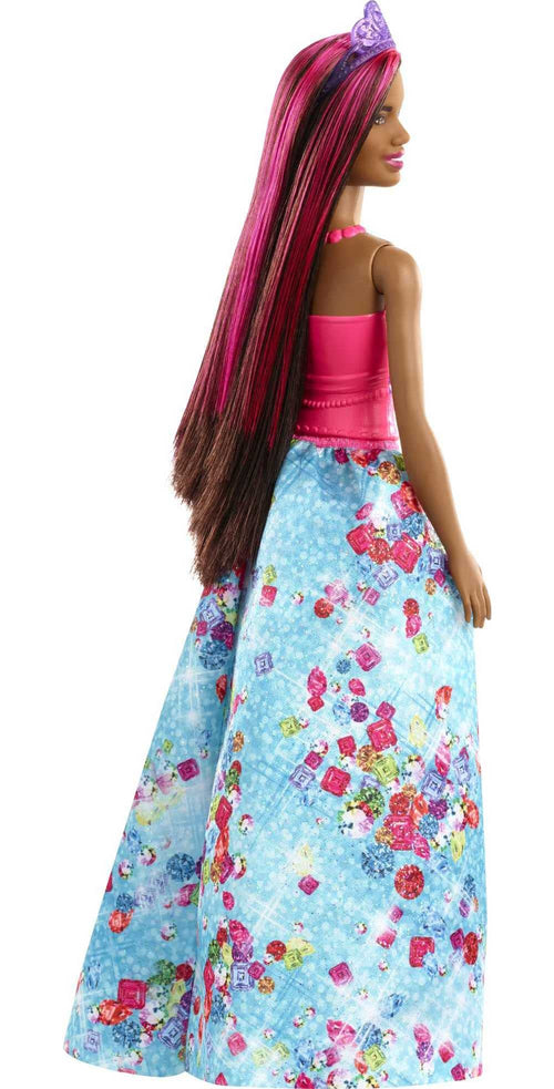 Barbie Dreamtopia Princess Doll, 12-inch, Brunette with Pink Hairstreak Wearing Blue Skirt and Tiara