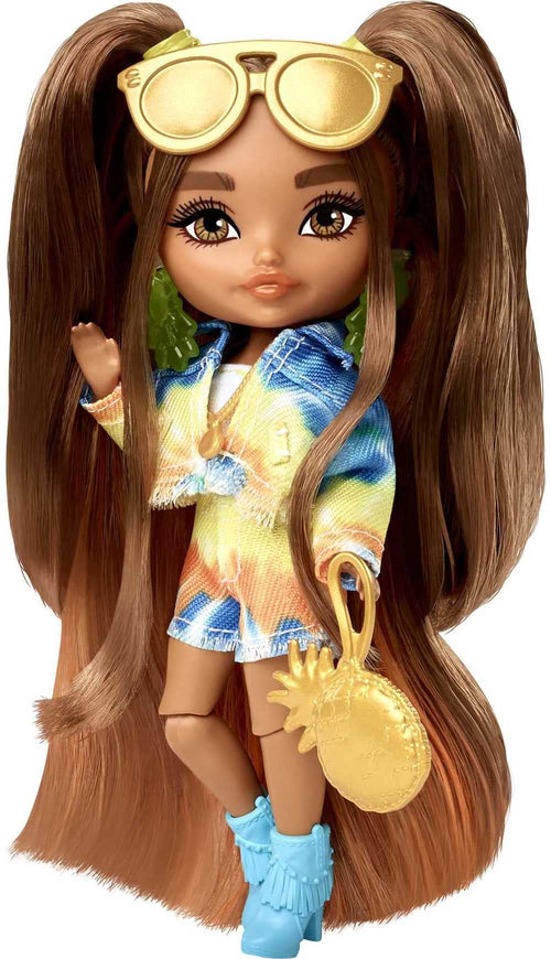 Barbie Extra Minis Doll #5 (5.5 in) Wearing Tie-Dye Jacket & Shorts, with Doll Stand & Accessories Including Sunglasses and Purse