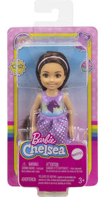 Barbie Chelsea Doll (6-inch Brunette) Wearing Tie-Dye Shorts, Molded Top & Yellow Shoes