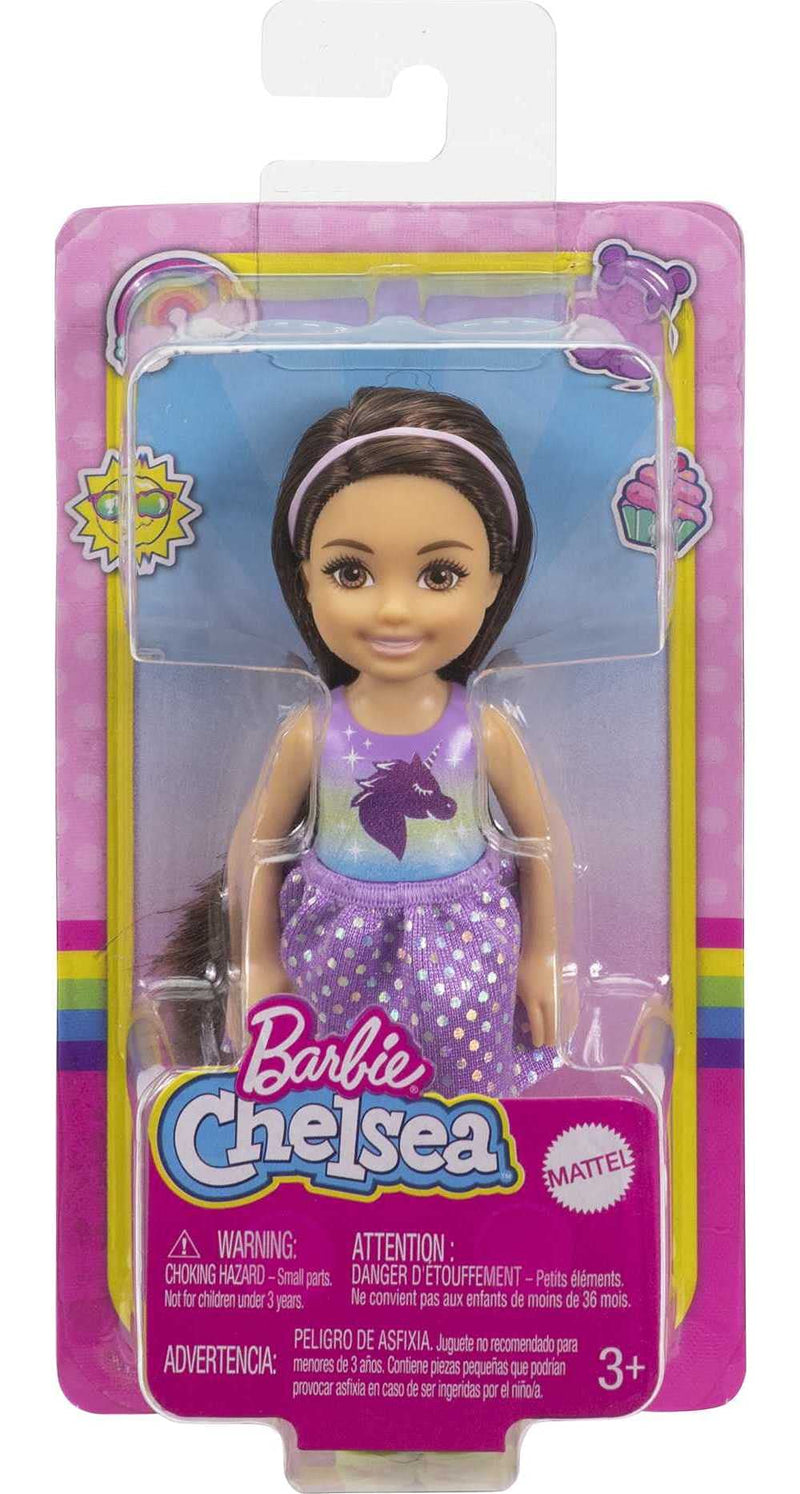 Barbie Chelsea Doll (6-inch Brunette) Wearing Tie-Dye Shorts, Molded Top & Yellow Shoes
