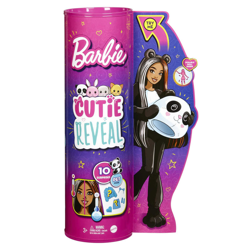 Barbie Cutie Reveal Doll with Panda Plush Costume & 10 Surprises Including Mini Pet & Color Change