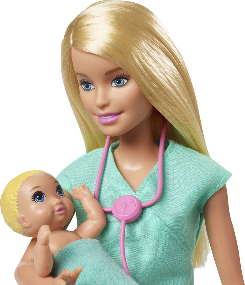 Barbie Baby Doctor Playset with Blonde Doll, 2 Infant Dolls, Exam Table and Accessories, Stethoscope, Chart and Mobile
