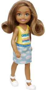 Barbie Chelsea Doll (6-inch Brunette) Wearing Skirt with Cloud Print and White Shoes