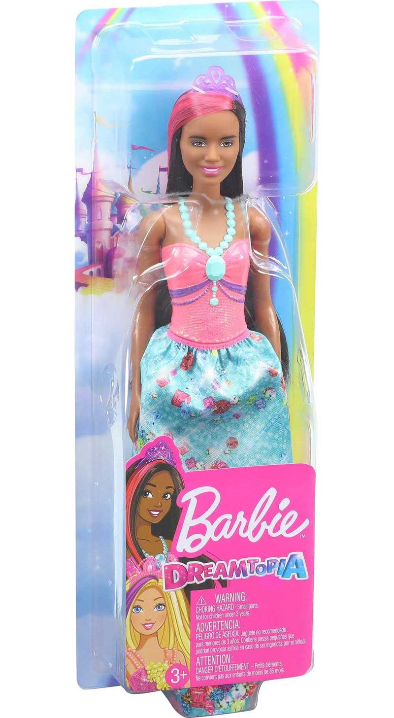 Barbie Dreamtopia Princess Doll, 12-inch, Brunette with Pink Hairstreak Wearing Blue Skirt and Tiara