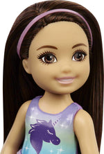 Barbie Chelsea Doll (6-inch Brunette) Wearing Tie-Dye Shorts, Molded Top & Yellow Shoes