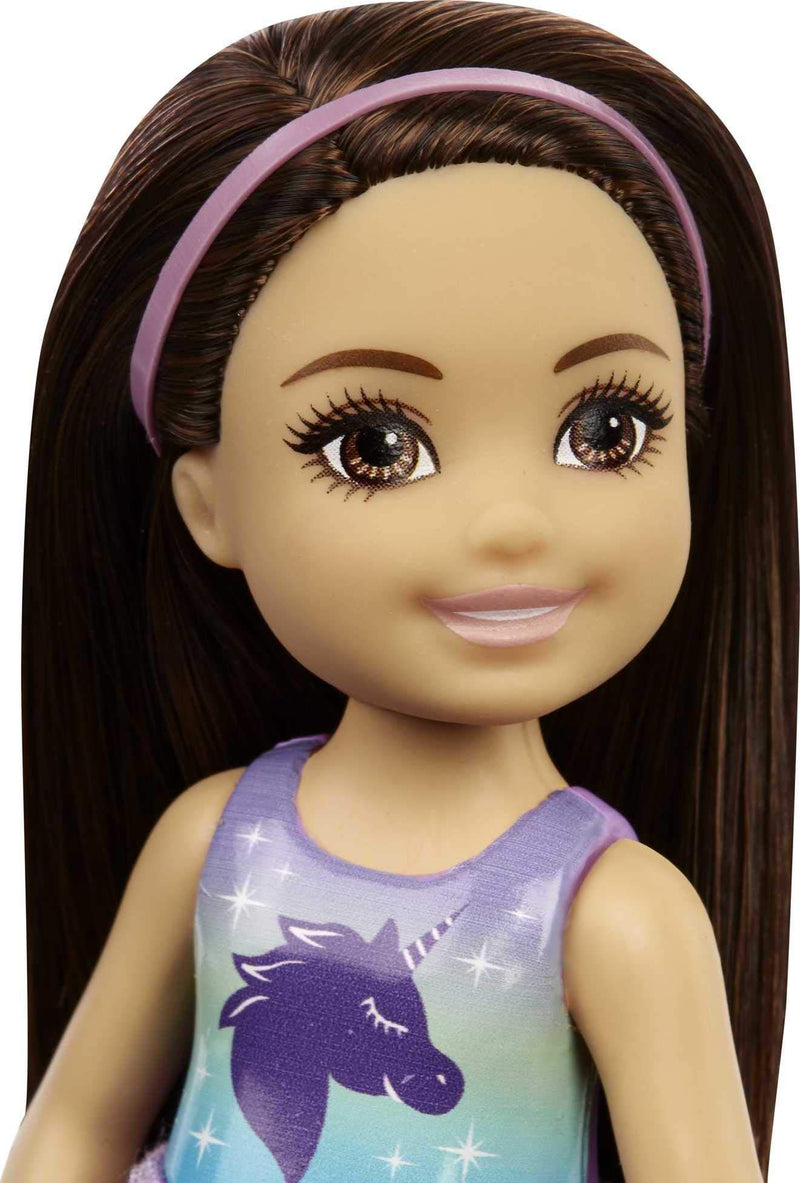 Barbie Chelsea Doll (6-inch Brunette) Wearing Tie-Dye Shorts, Molded Top & Yellow Shoes