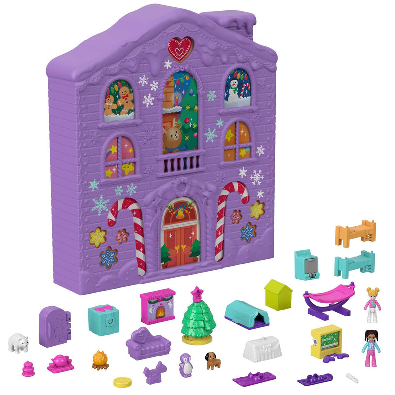 Polly Pocket Advent Calendar, Winter House Design, 4 Floors with 8 Rooms, 25 Surprises to Discover, Great for Ages 4 Years Old & Up