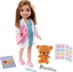 Barbie Chelsea Can Be Playset with Brunette Chelsea Doctor Doll (6-in), Clipboard, EKG Reader, Band-aid Stickers,2 Medical Tools, Teddy Bear