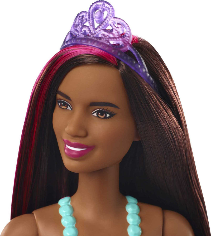 Barbie Dreamtopia Princess Doll, 12-inch, Brunette with Pink Hairstreak Wearing Blue Skirt and Tiara