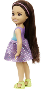 Barbie Chelsea Doll (6-inch Brunette) Wearing Tie-Dye Shorts, Molded Top & Yellow Shoes