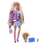 Barbie Extra Doll #8 in Pink Sparkly Varsity Jacket with Furry Arms & Pet Teddy Bear, Extra-Long Crimped Pigtails, Layered Outfit & Accessories