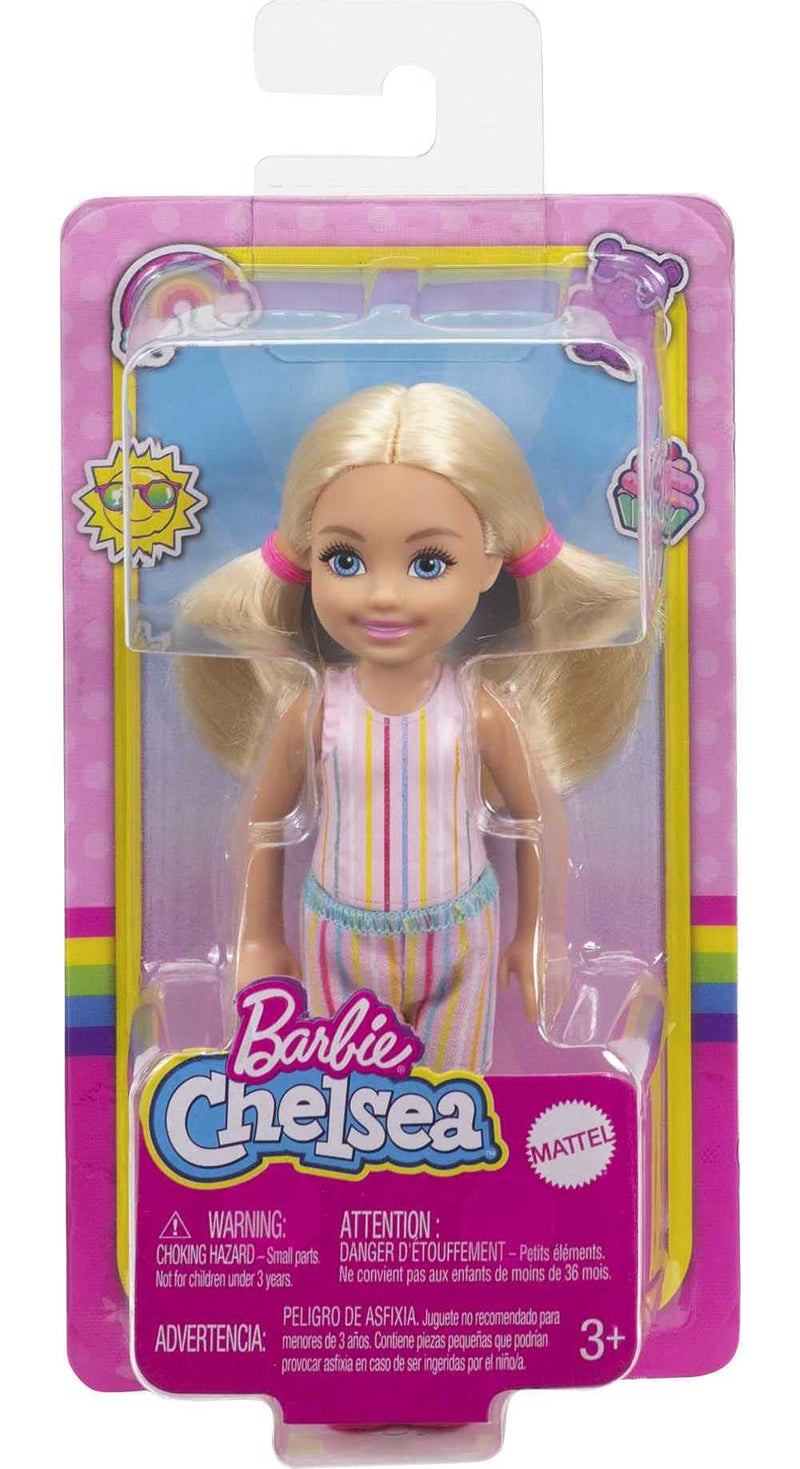 Barbie Chelsea Doll (6-inch Blonde) Wearing Skirt with Striped Print and Pink Boots