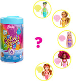 Barbie Chelsea Color Reveal Doll w/6 Surprises: 4 Bags Contain Skirt or Pants, Shoes, Tiara & Balloon Accs; Water Reveals Confetti-Print Doll’s Look & Hair Color Change; Party Series- Styles May Vary