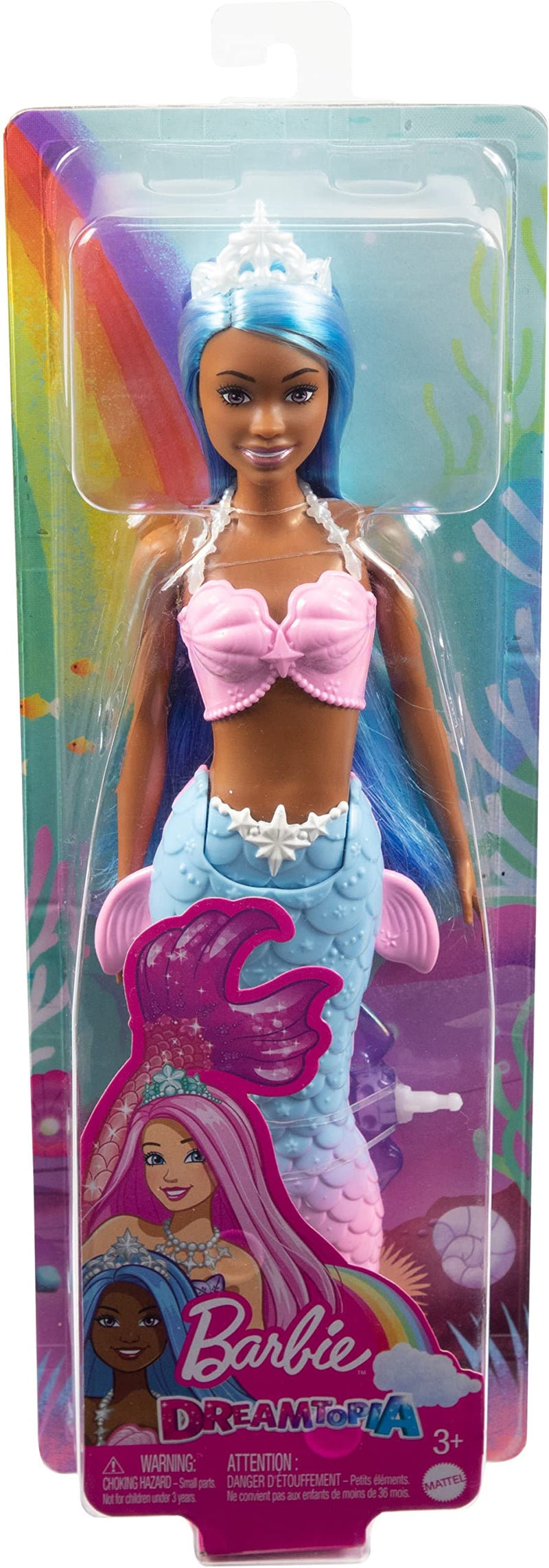 Barbie Dreamtopia Mermaid Doll (Blue Hair) with Pink & Blue Ombre Mermaid Tail and Tiara