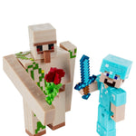 Mattel Minecraft 2-Pack Iron Golem & Steve 3.25" Scale Video Game Authentic Action Figure with Accessory and Craft-a-Block