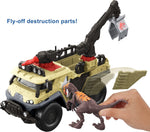 Jurassic World Dominion Capture and Crush Truck with Velociraptor Dinosaur Figure, Toy Vehicle with Tranquilizer, Crane and 2 Breakaways