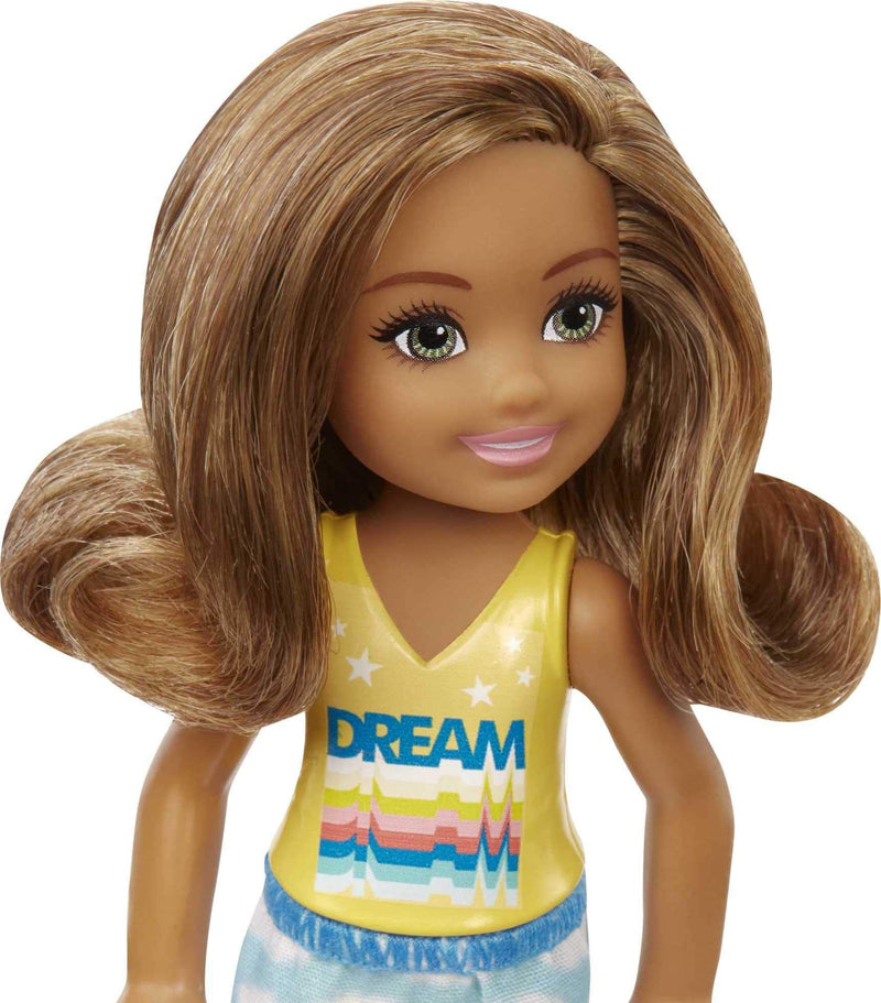 Barbie Chelsea Doll (6-inch Brunette) Wearing Skirt with Cloud Print and White Shoes