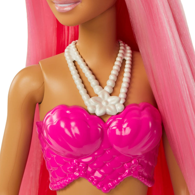 Barbie Dreamtopia Mermaid Doll (Pink Hair) with Pink & Yellow Ombre Mermaid Tail and Tiara