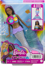 Mermaid Barbie Doll with Water-Activated Twinkle Light-Up Tail, Barbie Dreamtopia Mermaid Toys, Purple-Streaked Hair