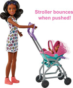 Barbie Skipper Babysitters Inc. Playset with Babysitter Doll (Curly Brunette Hair), Stroller, Baby Doll & 5 Accessories