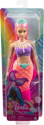 Barbie Dreamtopia Mermaid Doll (Curvy, Pink Hair) with Pink Ombre Mermaid Tail and Tiara