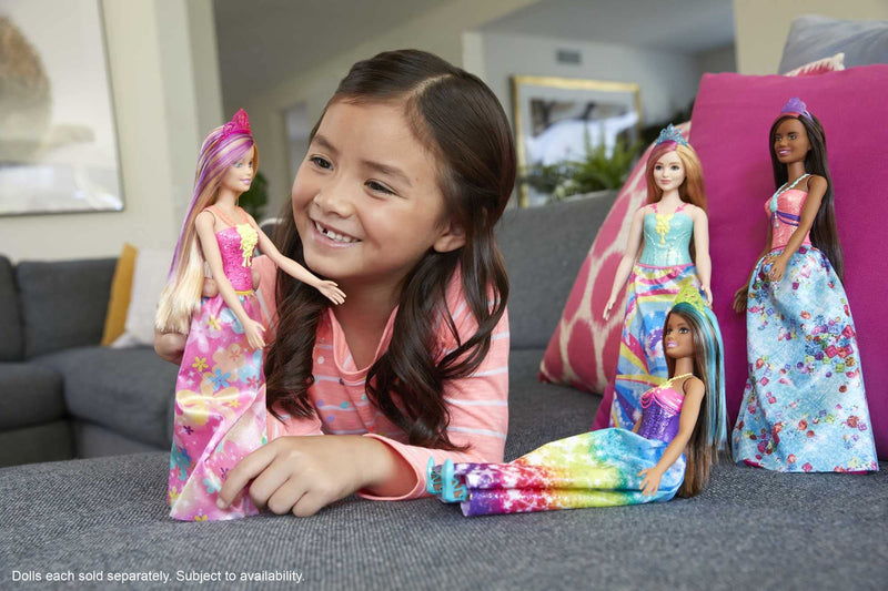 Barbie Dreamtopia Princess Doll, 12-inch, Brunette with Pink Hairstreak Wearing Blue Skirt and Tiara