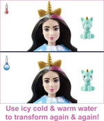 Barbie Doll, Cutie Reveal Unicorn Plush Costume Doll with 10 Surprises, Mini Pet Unicorn, Color Change and Accessories, Fantasy Series