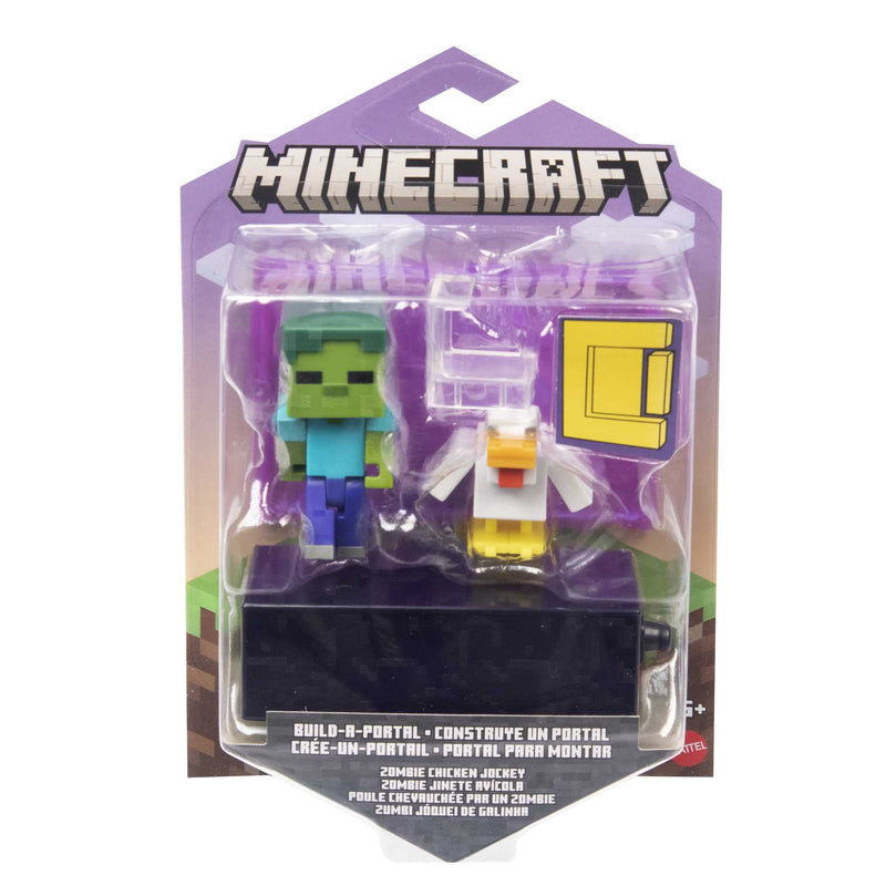 Minecraft Build-A-Portal Figures, 3.25-in Action Figure with Portal Piece & Accessory, Video Game-Inspired Building Toy - Zombie Chicken Jockey