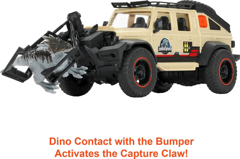 Matchbox Jurassic World Dominion Jeep Gladiator RC Vehicle with 6-inch Dracorex Dinosaur Figure, Remote-Control Car with Removable Auto-Capture Claw