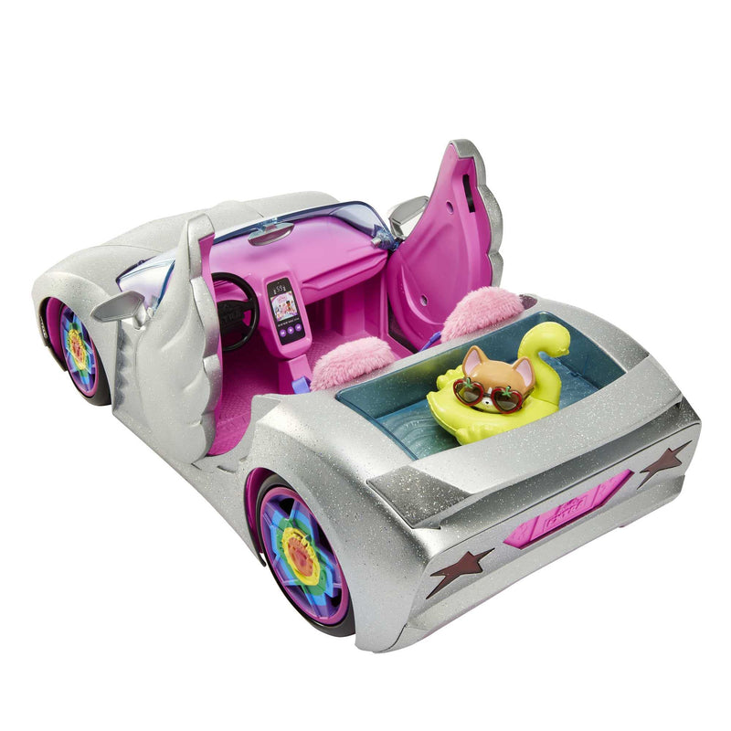 Barbie Extra Vehicle, Sparkly Silver 2-Seater Car with Rolling Wheels