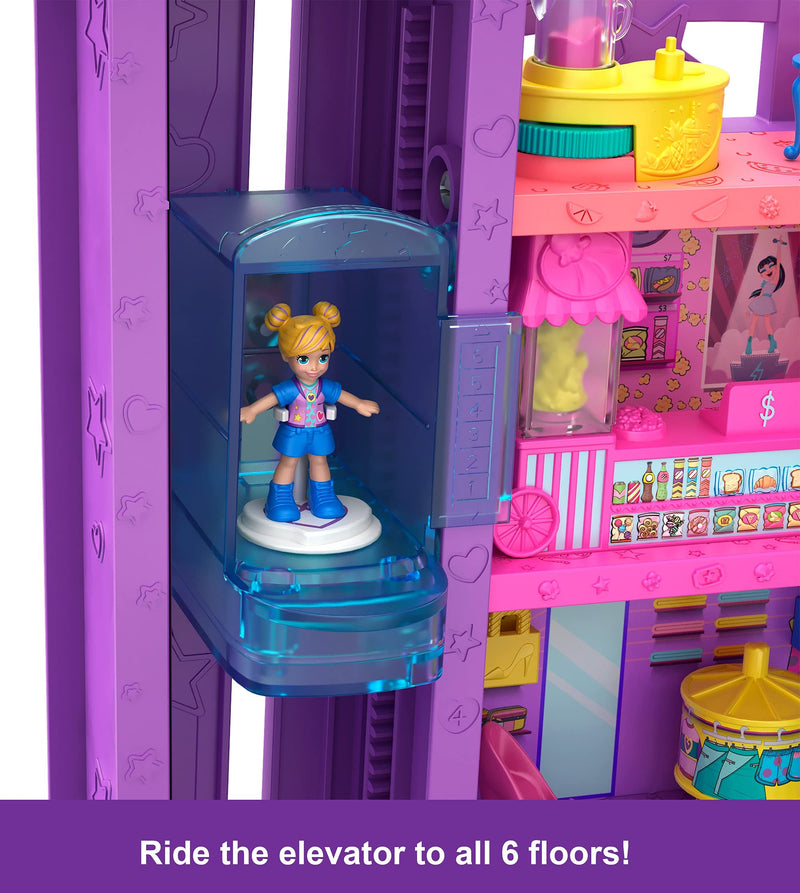 Polly Pocket Mega Mall with 6 Floors, Elevator, Vehicle, Parking Garage, Micro Polly & Lila Dolls, Dog & Storytelling Play Pieces; for Ages 4 and Up