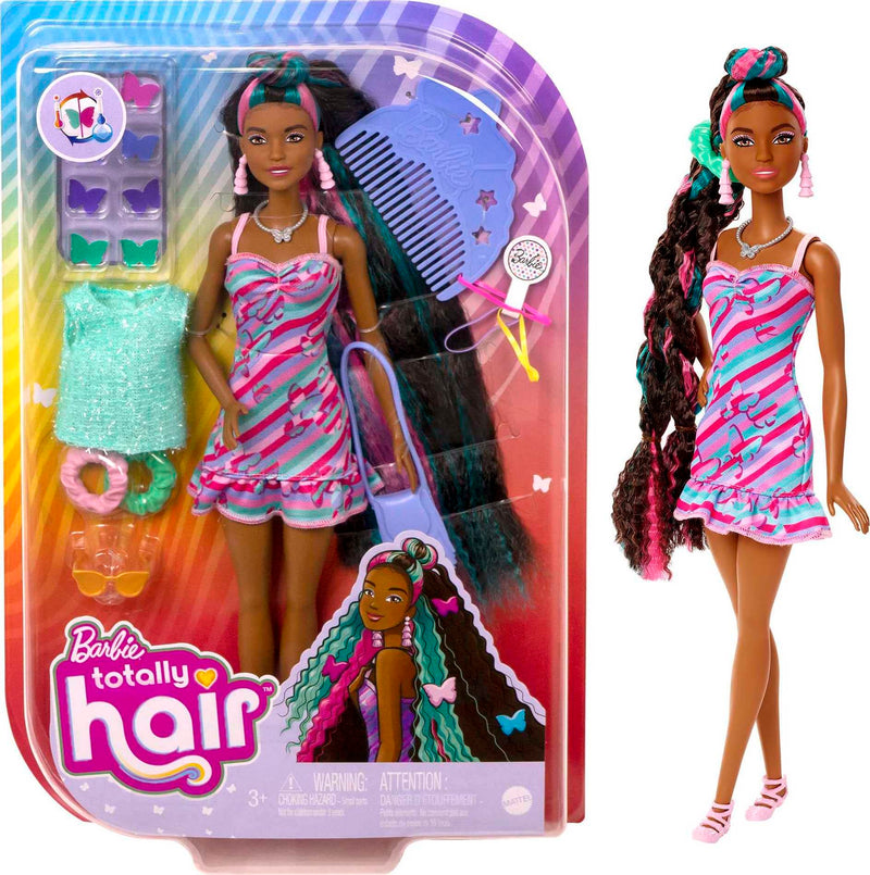 Barbie Totally Hair Butterfly-Themed Doll, 8.5 inch Fantasy Hair, Dress, 15 Hair & Fashion Play Accessories (8 with Color Change Feature) for Kids 3 Years Old & Up