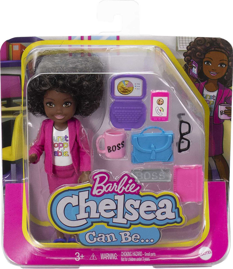 Barbie Chelsea Can Be Playset with Brunette Chelsea Boss Doll (6-in), Briefcase, Computer, Cell Phone, Planner, Mug, & Desk Plate