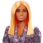 Barbie Fashionistas Doll #161, Curvy with Orange Hair Wearing Pink Plaid Dress, Black Boots & Yellow Fanny Pack