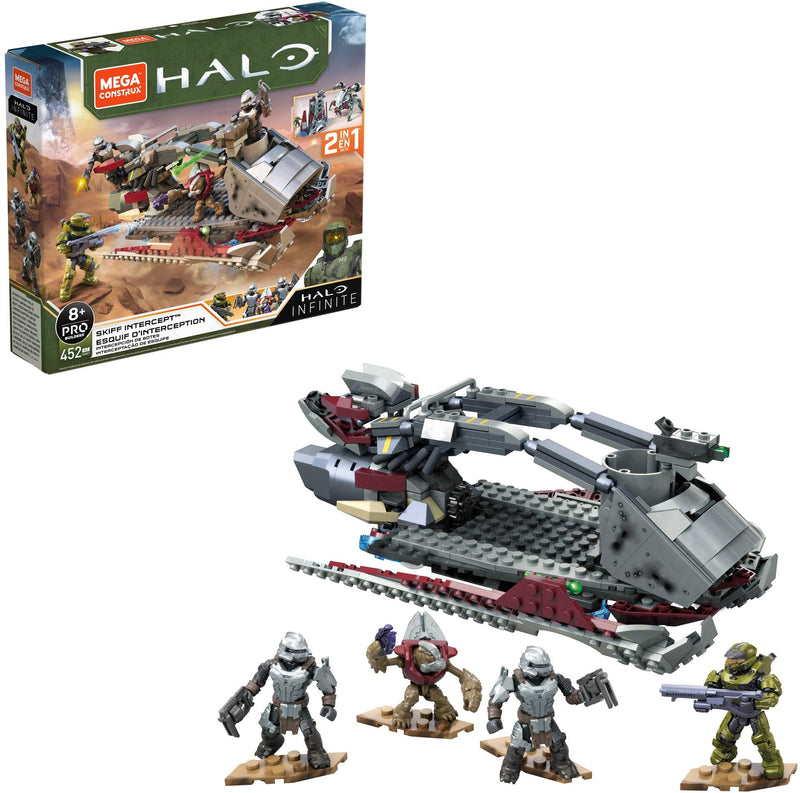 Mega Construx Halo Skiff Intercept vehicle Halo Infinite Construction Set with Spartan MK VII character figure, Building Toys for Kids
