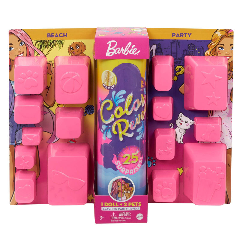 Barbie Color Reveal Doll Set with 25 Surprises Including 2 Pets & Day-to-Night Transformation