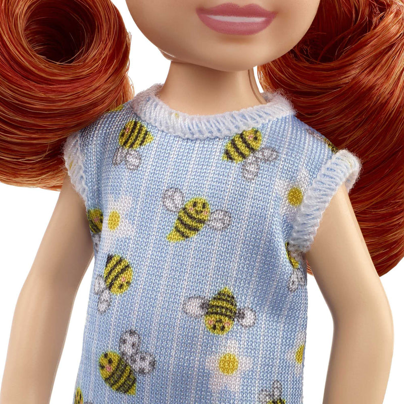 Barbie Chelsea Doll (Red Hair) Wearing Bumblebee & Flower-Print Dress and Blue Sandals