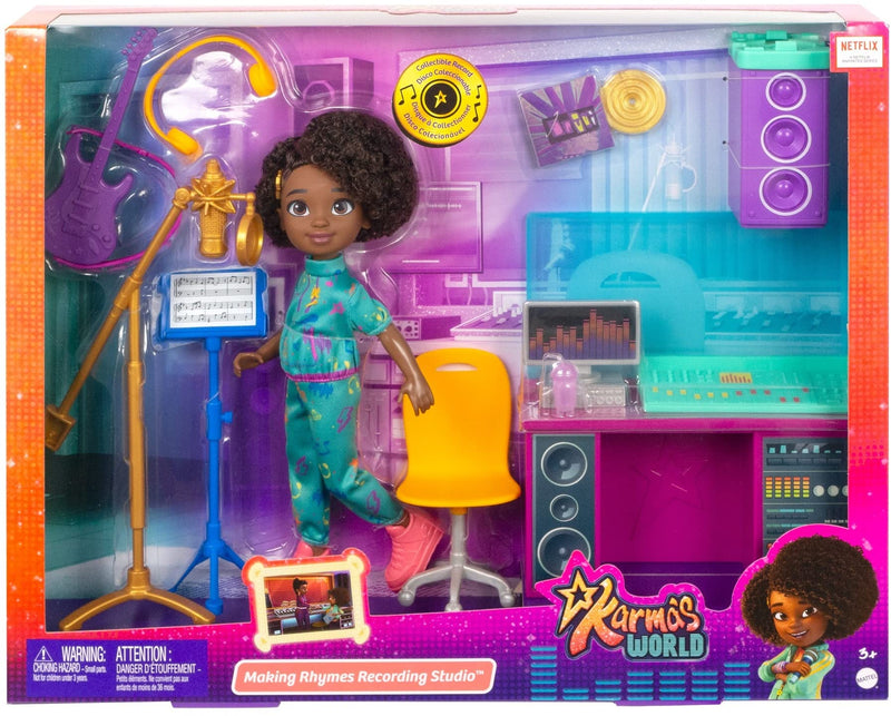 Karma’s World Making Rhymes Recording Studio 13-Piece Playset with Karma Doll (8.7-in), Mixing Booth, Guitar, Collectible Record, & More