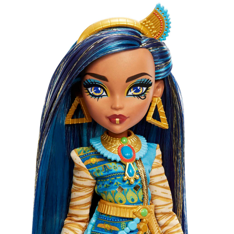 Monster High Doll, Cleo De Nile with Accessories and Pet Dog, Posable Fashion Doll with Blue Streaked Hair